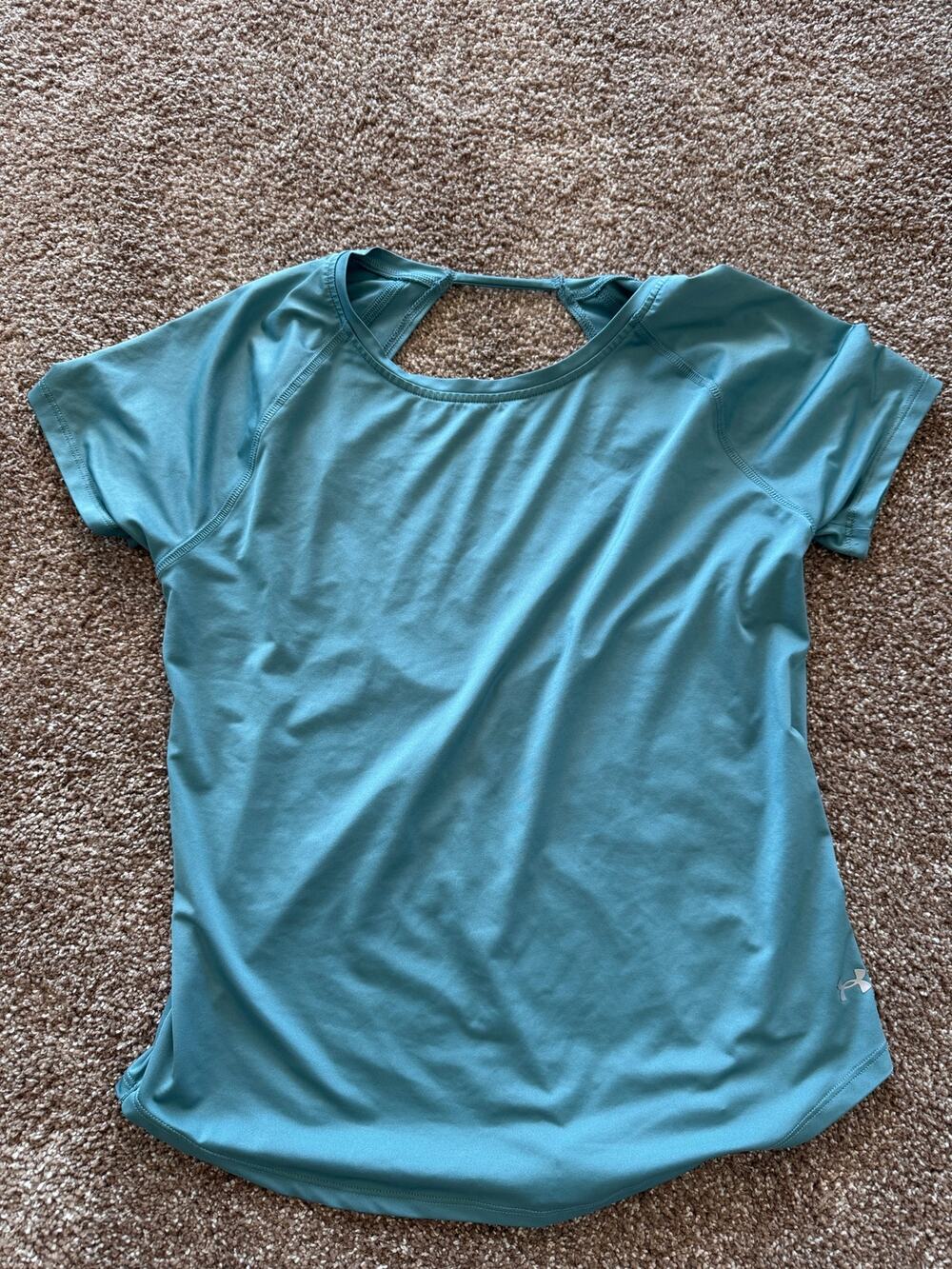 Underarmour Short Sleeve Open Back Turquoise Dry Fit Workout Top Size Small